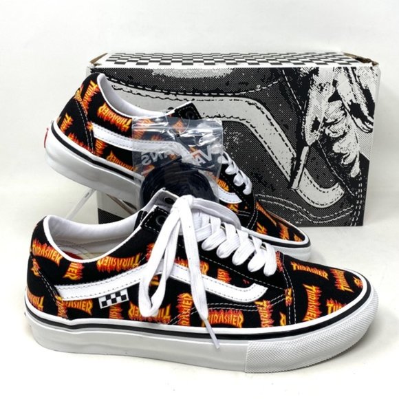 VANS x Thrasher Old Skool Skate Low Top Black Canvas Men’s Sneakers VN0005W0BML - Picture 3 of 10